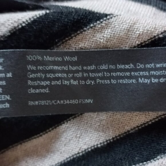 EILEEN FISHER 100% merino wool black and beige striped sweater petite L - Picture 11 of 11